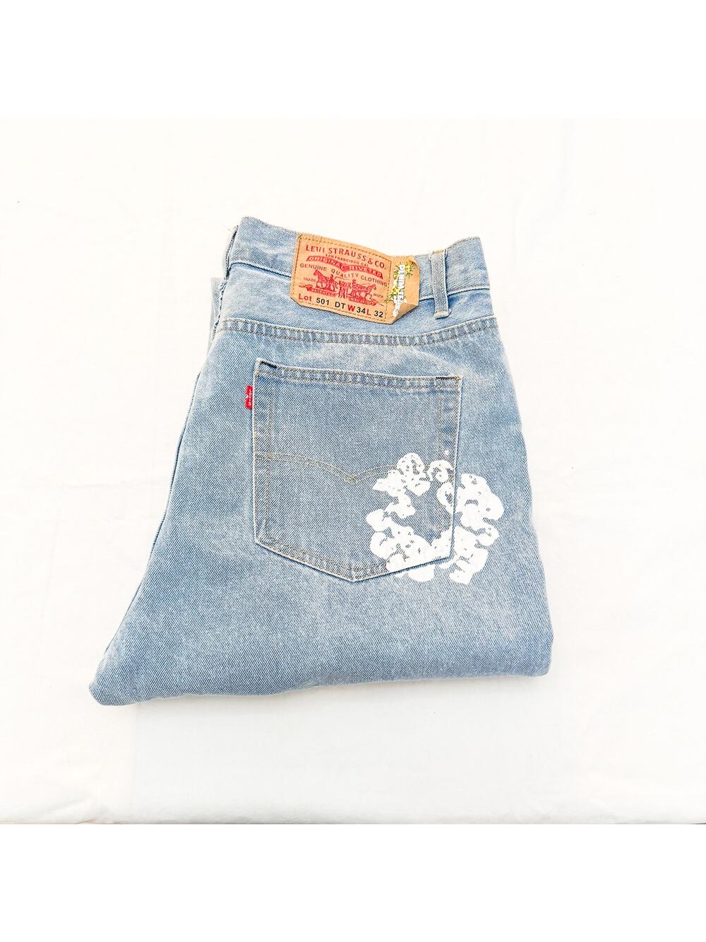 Levis Jeans x Denim Tears Light Wash Button Fly Flower Print NWT Size 34 x 32